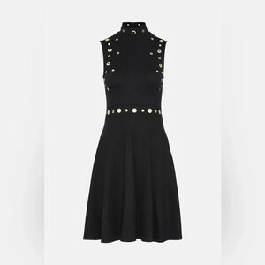 KAREN MILLEN Eyelet Ponte Sleeveless Funnel Flippy Dress‎